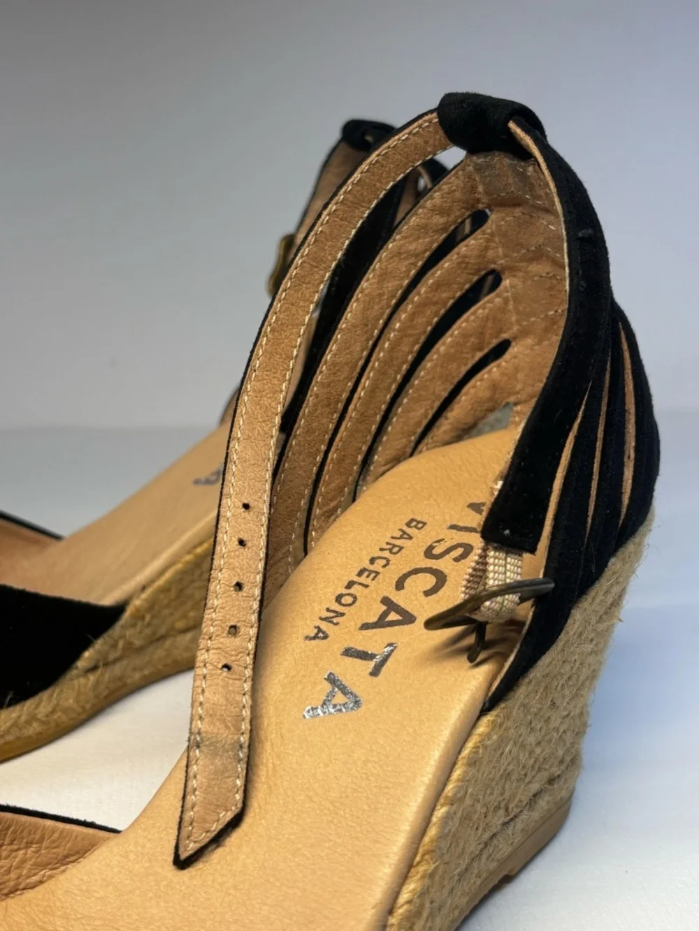 VISCATA Barcelona Black Suede Espadrille Wedges Size 38 Made in Spain